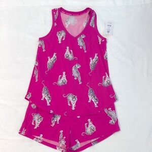 JOYSPUN: 2 piece pink tiger print sleeveless shirt shorts pajama set XS